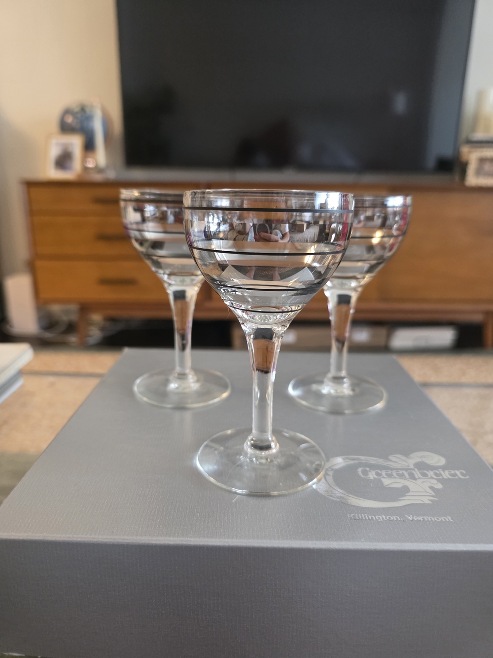 1930s Philco Radio Vintage Striped Coupe Glasses - Set of 3 (Clear/Silver/Black)